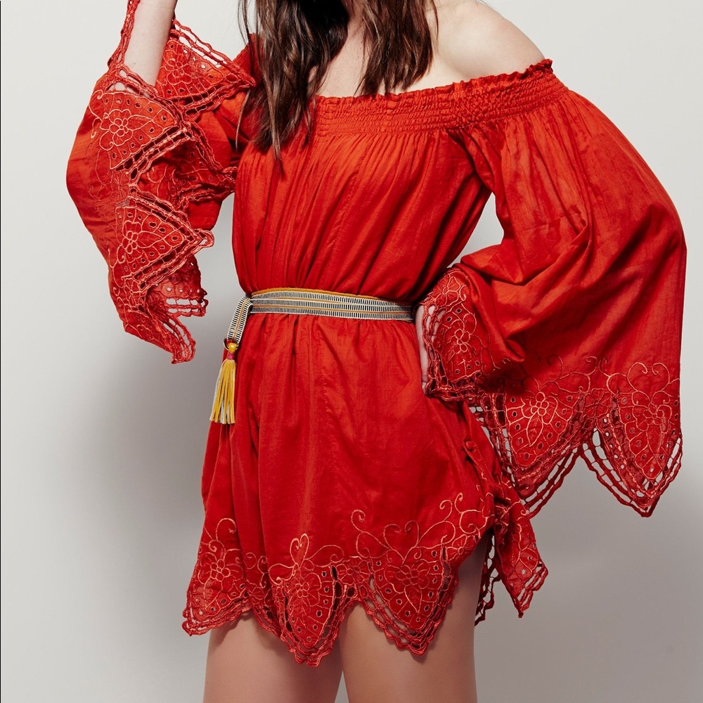 Free People off-shoulder Romper, Copper, size S
